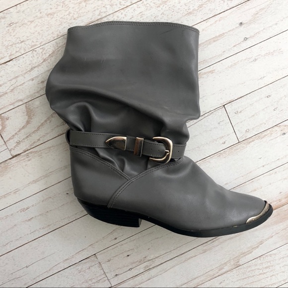 VINTAGE 1980s Slouchy Western Buckle Ankle Boots - Picture 1 of 6